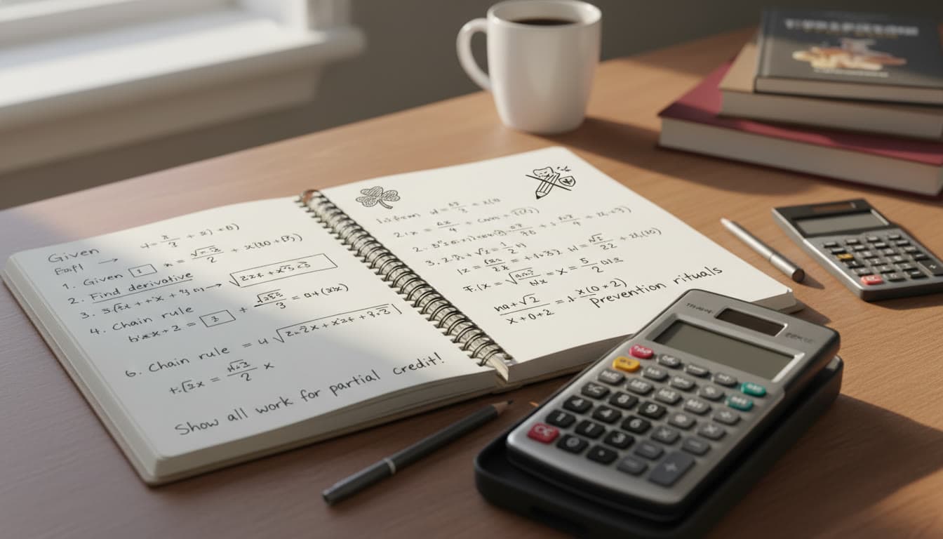Matematik çalışma masası, formüller ve sınav hazırlık materyalleri
